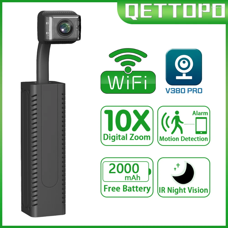 Qettopo 5mp wifi mini câmera embutida 2000mah bateria detecção de movimento 1080p segurança cctv vigilância ip v380 pro