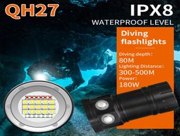 QH27 180W 18000lm IPX8 sous-marin 80m LED professionnel Diving Torch PO POPOGRA
