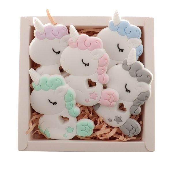 QHBC 10 unids Silicona Unicornio Bebé Mordedor Roedor BPA Libre Nacido Dentición Collar Colgante Infantil Mastica Enfermera Regalo Juguetes Caballo 211106