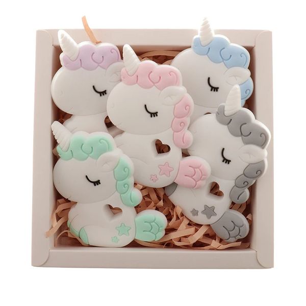 QHBC 10 unids Silicona Unicornio Bebé Mordedor Roedor BPA Libre Nacido Dentición Collar Colgante Infantil Mastica Enfermera Regalo Juguetes Caballo 240307