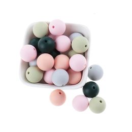 QHBC 200PCS 15 mm Round Silicone Baby Teether Beads Un collier à mastication personnalisé gratuit