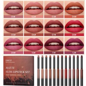 Qi 12 kleuren matte lippenstift pen set fluweel naakt lippenstift potlood sexy roodbruine pigmenten lippen make -up langdurige lip tint 240323