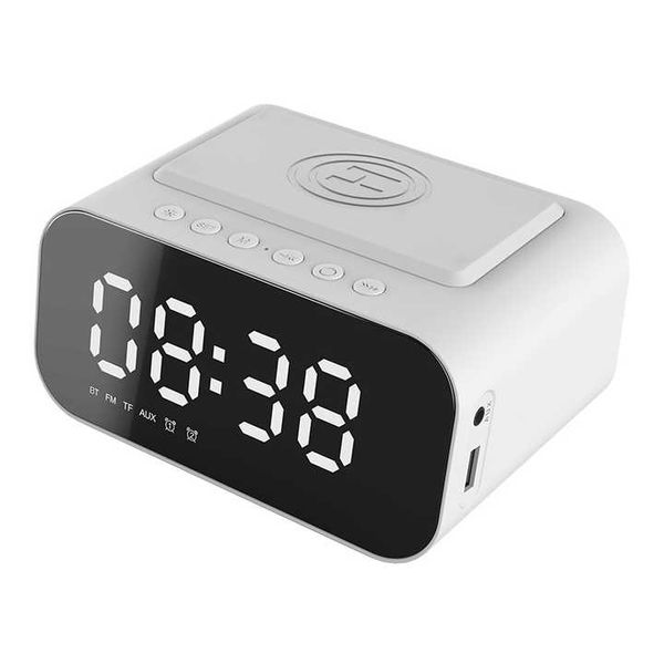 Qi 15W Carga inalámbrica Reloj despertador dual Altavoz inalámbrico Cable de salida de carga tipo C Altavoz Bluetooth de 5W Buen socio para usted