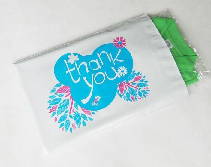 Qi 17x30 cm Merci imprimé PE Couleur Mailing Bags Auto-Seal Enveloppes En Plastique Poly Mailer Sacs blanc express pochette en plastique