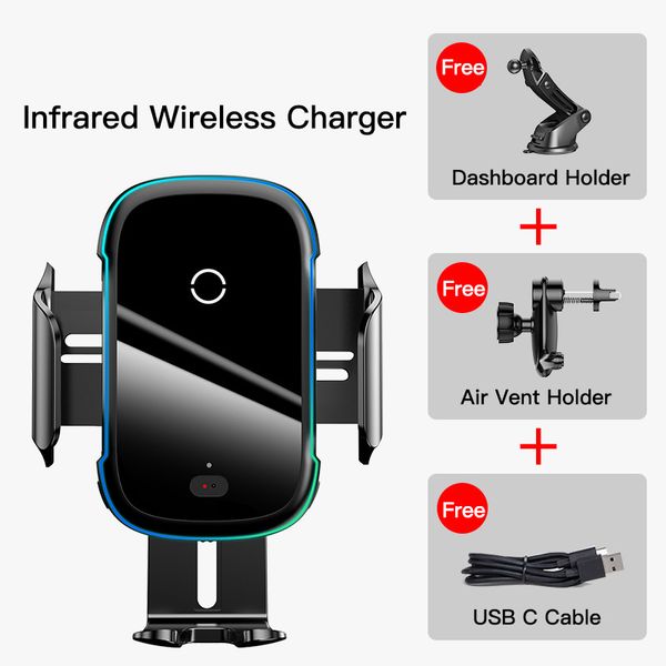 FreeShipping Qi Cargador inalámbrico para automóvil para teléfono 11 Samsung Xiaomi 15W Soporte de inducción para automóvil Carga inalámbrica rápida con soporte para teléfono para automóvil