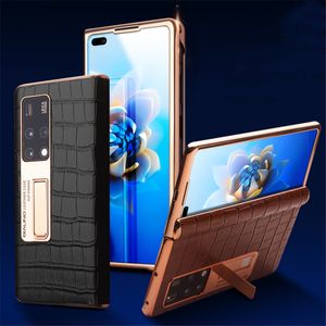 QIALINO Étui en cuir véritable pour Huawei Mate Xs 2 Porte-crocodile Film de verre à couverture complète