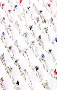 QianBei 50pcs ensemble lots mélangés brillant cristal strass anneaux enfant enfants fiançailles mariage mariée bague bijoux232v3723714