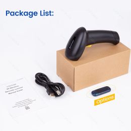 Qianji Barcode Scanner Wired 1D láser Bluetooth Handheld Código de barras Lector de armas USB con soporte para el pago Express