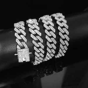 Qianshimei Milieubescherming Legering Pop Hip Hop Dominant 12mm Volledige set Diamond strip Ancient Bar Chain Necklace