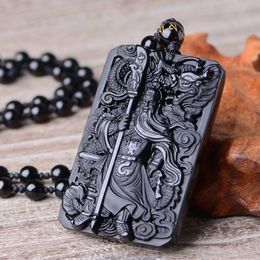 QIANXU collier bouddha obsidienne noire pendentif Guan Yun Dragon pendentif Jade bijoux en Jade bijoux fins S18101308291R