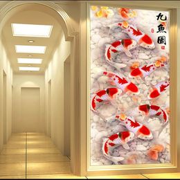 Qianzehui, DIY 5D negen vis landschap borduurwerk, ronde volledige strass diamant schilderij kruissteek, handwerk 201112