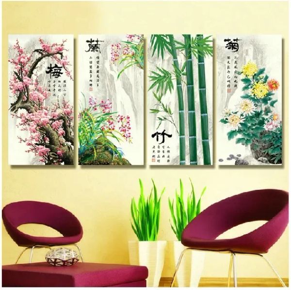 QiANZEHUI, DIY Needlework 80*43 Kits de puntadas transversales 3d, ciruela, orquídea, bambú y crisantemo, decoración del hogar, decoración del hogar
