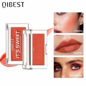 Paleta de maquillaje multifuncional QIBEST, 3 en 1, colorete de lápiz labial para rostro, sombra de ojos, paleta de contorno, bronceador, tinte de labios mate Natural