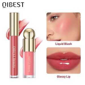 QIBEST nouveau mat liquide Blush velours Lipgloss ensembles visage fard à joues Pigment durable joue teinte Rouge Blush liquide Rouge à lèvres maquillage