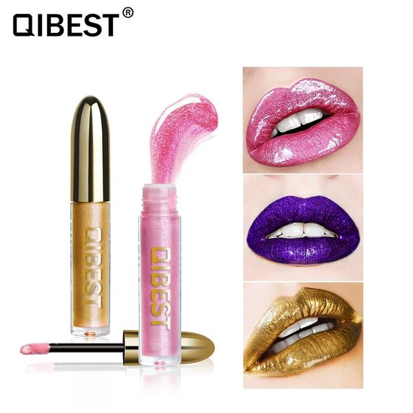 Qibest, nueva fiesta, perlas de estrella, brillo de labios reluciente, cosméticos duraderos, brillo de labios de Metal de vidrio, lápiz labial líquido brillante, maquillaje de labios de belleza