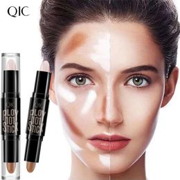 Qic qini kleur dubbele kop reparatie stick silhouet fleurt het gezicht op, benadrukt driedimensionale gezichtsreparatie, concealer pen make-up