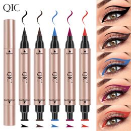 Qic qini kleurafdichting dubbele kop driehoek vleugel eyeliner pen 5 kleur eyeliner stempel