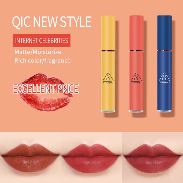 QIC – rouge à lèvres liquide couleur rétro, 3 couleurs, brillant à lèvres velours mat imperméable, baume à lèvres longue durée