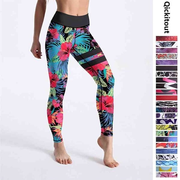 Qickitout Leggings pour femmes énergiques Fleurs de la jungle avec motif à rayures Legging imprimé taille haute longueur cheville bas drop ship 210925