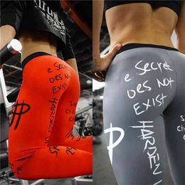 Qickitout Hoge Taille Elastische Workout Leggings Dames Slanke Fitness Fashion Letter Print voor Gym Sport Running Europe Size 210925
