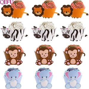 Qifu Zebra Animal Cupcake Wrappers Cup Cake Paper Jungle Thema Verjaardagsfeest Decor Kinderen Decoreren Supplies Baby Shower Y200618