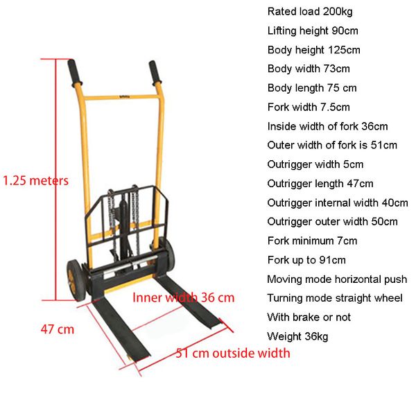 Qihang top 200kg chariot élévateur manuel hydraulique petit chariot à outils Mobile chariot élévateur domestique pour le chargement déchargement chariot élévateur