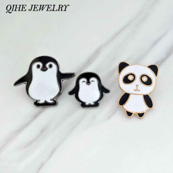 QIHE BIJOUX Broches broches Pingouin panda animaux broches Sac à dos chapeau col badges Animaux broches Pingouin bijoux