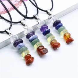 QIMOSHI – collier en pierre des 7 chakras, Quartz brut naturel, pendentif pendule de guérison, de Yoga, pour femmes et filles, Me2347