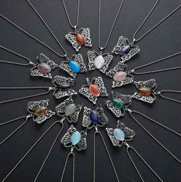 Colar com pingente de borboleta qimoshi, masculino e feminino, pedra natural, aço inoxidável, itens de moda, 12 peças de joalheria 4806643