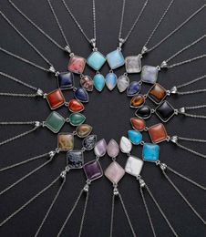 Qimoshi Double Pendant Naturel Stone Drops Charm Bijoux Collier DIY Collier Hommes et femmes 12pcs3442742