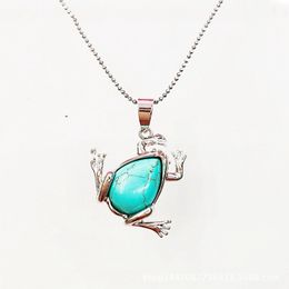 qimoshi collier grenouille en pierre naturelle pendentif 12 pièces unisexe couleur mixte anniversaire cadeau adulte mignon simple collier en gros