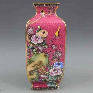 Qing dynastie Qianlong email geschilderde goudbloemen en vogels vierkante vaas woninginrichting antieke porseleinen collectie hkd230823