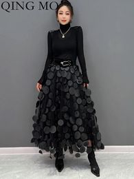 QING MO Polka Dot Femmes Jupe Noir 2024 Printemps été Mode Coréenne Tendance Patchwork Maille Jupe Streetwear Robe ZXF1016 240102