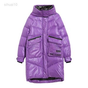 Qingwen femmes veste d'hiver longue Parka brillant visage épais vers le bas coton chaud vestes coréen Streetwear surdimensionné sweats à capuche lâche veste L220725