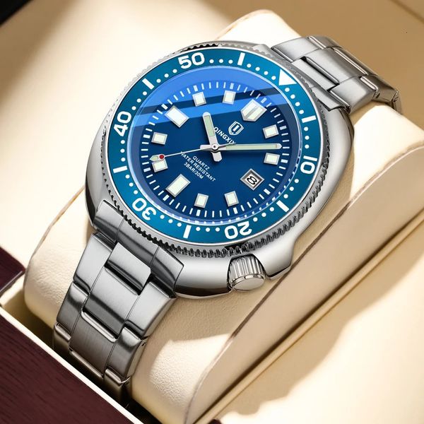 Qingxiya Fashion Blue Quartz Watch Men de acero inoxidable a prueba de agua Data luminosa Relojes Top Brand Luxury Relogio Masculino 240428