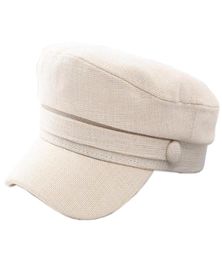 Qinju Gorra de boina de taxista de vendedor de periódicos para mujer, sombrero plano de violinista de lino y algodón vintage con visera de Bakerboy para mujer 4744293