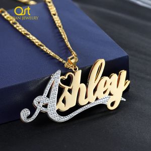 Qitian Aangepaste Dubbele 18K Vergulde Naamketting Voor Vrouwen Gepersonaliseerde Roestvrij Stalen Namen Hanger Ketting Sieraden Haar Geschenken 240311