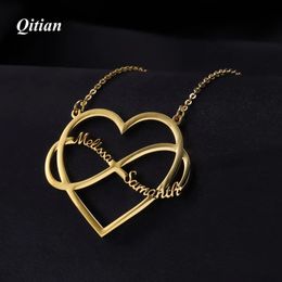 Qitian personnalisé coeur infini nom colliers de haute qualité en acier inoxydable personnalisé nom chaîne bijoux pour femmes cadeau de noël 240301