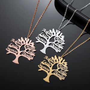 Qitian personnalisé personnalisé arbre de vie collier avec 1-6 noms en acier inoxydable pendentif chaîne famille bijoux femmes cadeau de noël 240119