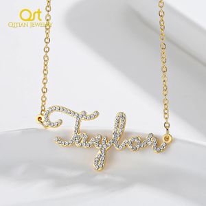 Qitiaanse gepersonaliseerde naam ketting CZ Crystal Name Chain Iced Out Zirconia kettingen Aangepaste ketting sieraden voor vrouwen cadeau 240416