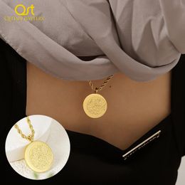 Qitian – collier souvenir de dieu pour femmes, pendentifs islamiques arabes, en acier inoxydable, bijoux de prière reconnaissants, chaîne en corde, 240328