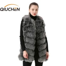 QIUCHEN PJ19035 Nouvelle arrivée véritable fourrure de renard femmes gilet d'hiver gilet de mode livraison gratuite vente chaude fourrures épaisses 201212