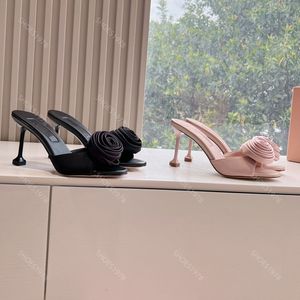 24Nieuwste Slippers Ontwerpers schoenen sandalen voor dames Mode Satijn Nieuwigheid bloem Topkwaliteit blootgestelde teen damessandaal 6.5CM / 10CM hoge hakken slipper