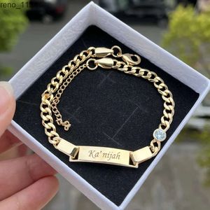 QIUHAN ODM chaîne plus épaisse graver des bracelets plaque signalétique bijoux nom personnalisé Bracelet pierre de naissance