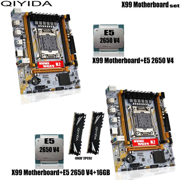 QIYIDA X99 ensemble de carte mère Combo Xeon Kit E5 2650 V4 CPU LGA 2011-3 processeur 16GB DDR4 RAM mémoire NVME M.2 NGFF SATA ED4 240314