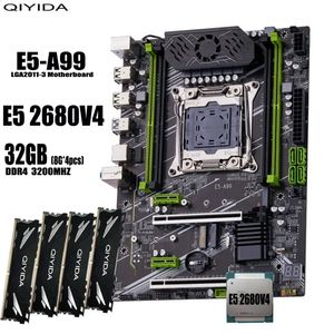 QIYIDA X99 moederbord set kit xeon LGA2011-3 E5 2680 V4 4*8gb = 32GB 3200MHz 4 kanalen DDR4 SATA 3.0 nvme M.2 ATX 240314