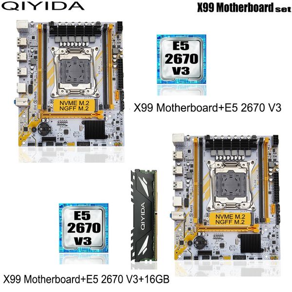 QIYIDA X99 ensemble de cartes mères LGA2011 3 kit avec processeur d'unité centrale Xeon E5 2670 V3 et 16 go de mémoire RAM DDR4 NVME M2 D4 240326