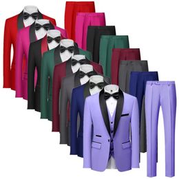 QJ Cinga Brand Men Pure Color Business Social Banquet Suit 3Pieces Fashion Mens Wedding Party Groom Tuxedo Robe grande taille 6xl 240514