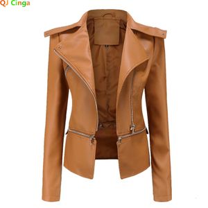 QJ CINGA jaune revers en cuir manteau femmes mode décontracté PU veste ourlet peut être détachable femmes Faux cuir vestes S-XXXL 240126