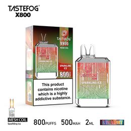 E Zigaretten 800 bouffées Tastefog Pod jetable Vape Shisha 2 ml 500 mAh prix usine stock frais